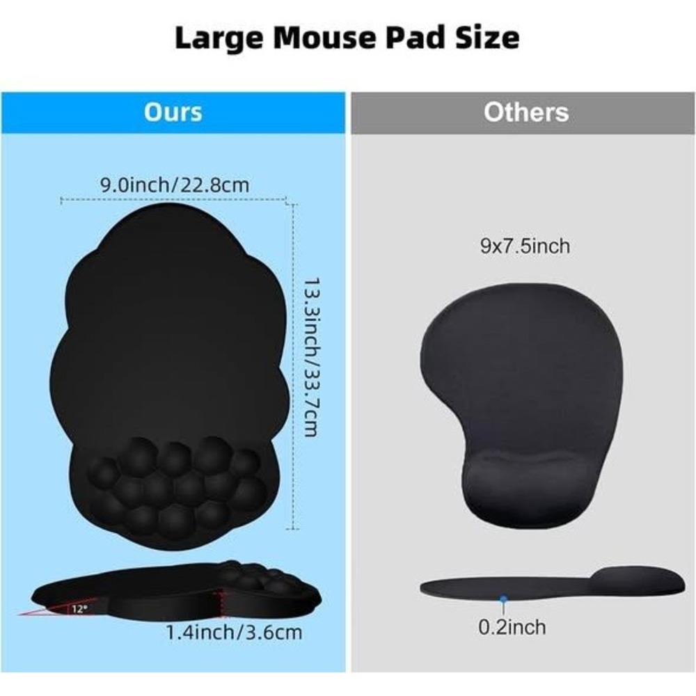 Ergonomic Large Mouse Pad with 12 Degree Sloped Wrist Rest Support Black - Picture 3 of 3
